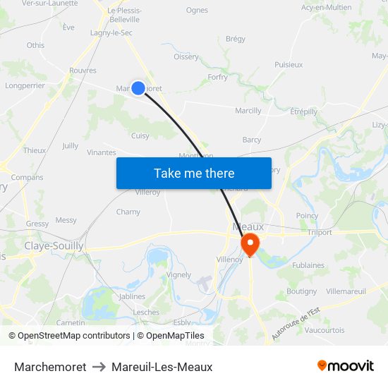 Marchemoret to Mareuil-Les-Meaux map