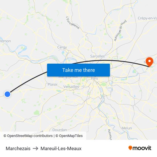 Marchezais to Mareuil-Les-Meaux map