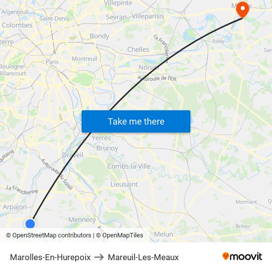 Marolles-En-Hurepoix to Mareuil-Les-Meaux map