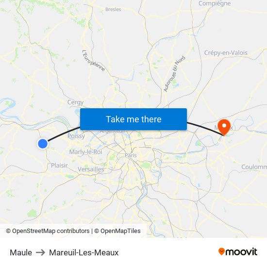 Maule to Mareuil-Les-Meaux map