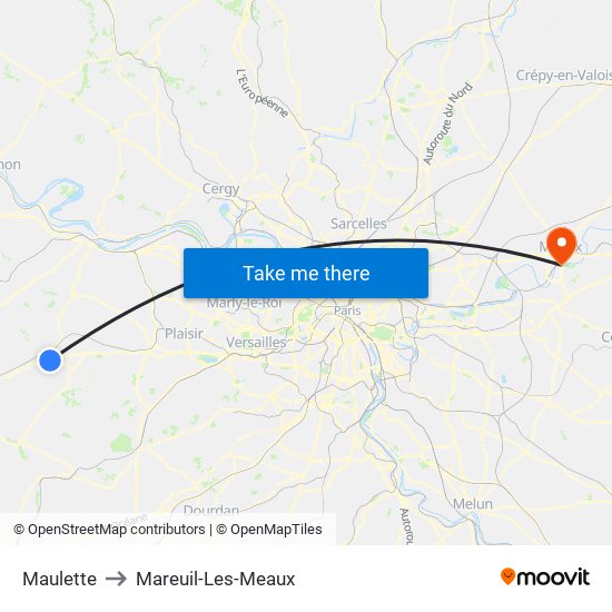 Maulette to Mareuil-Les-Meaux map