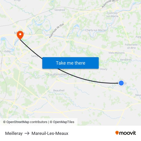 Meilleray to Mareuil-Les-Meaux map