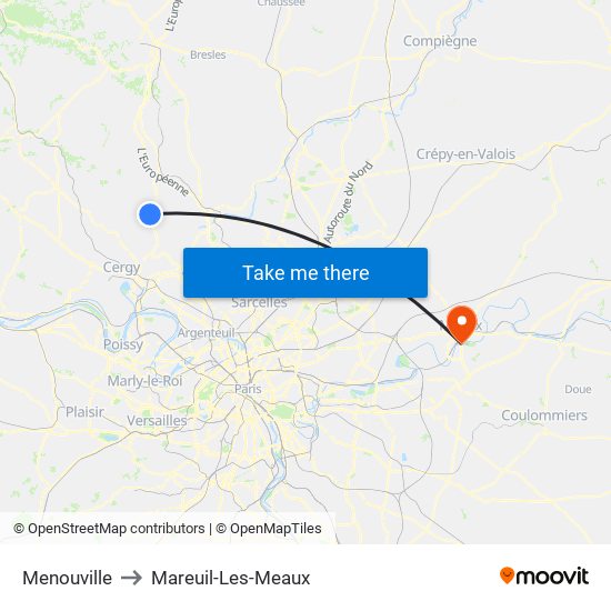 Menouville to Mareuil-Les-Meaux map