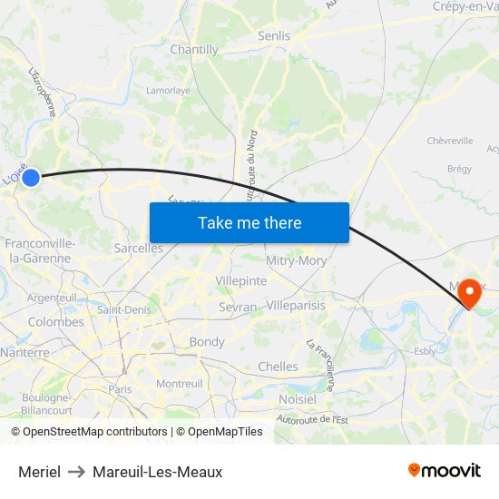 Meriel to Mareuil-Les-Meaux map