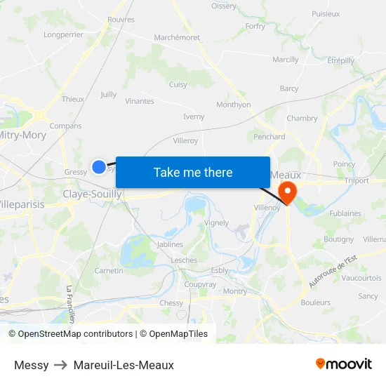 Messy to Mareuil-Les-Meaux map