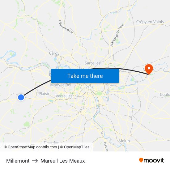 Millemont to Mareuil-Les-Meaux map