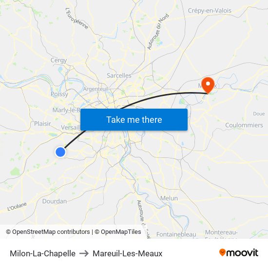 Milon-La-Chapelle to Mareuil-Les-Meaux map