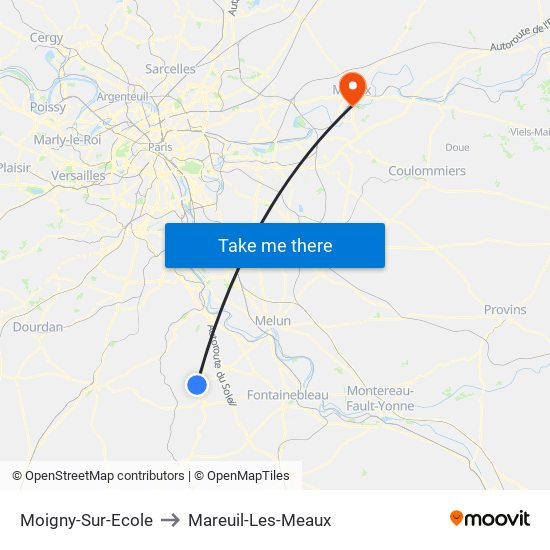 Moigny-Sur-Ecole to Mareuil-Les-Meaux map