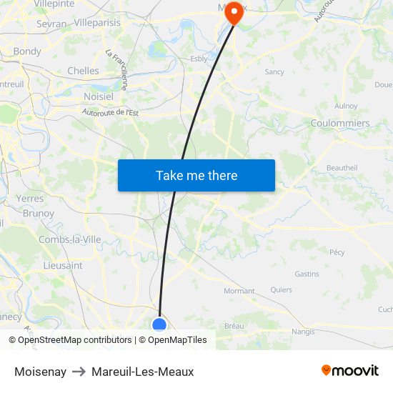 Moisenay to Mareuil-Les-Meaux map
