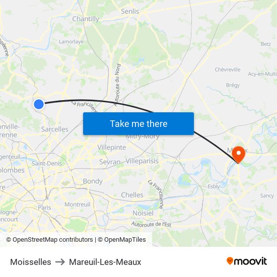 Moisselles to Mareuil-Les-Meaux map