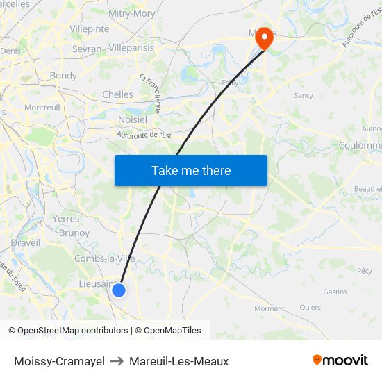 Moissy-Cramayel to Mareuil-Les-Meaux map