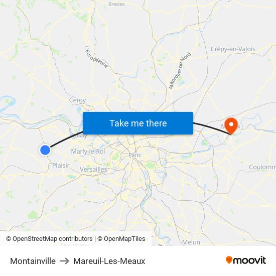 Montainville to Mareuil-Les-Meaux map