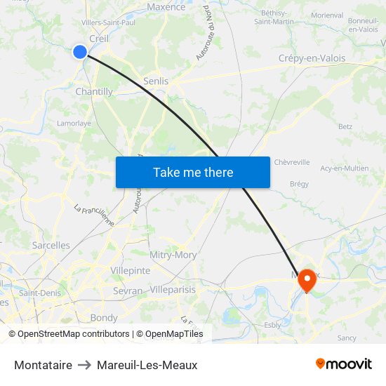 Montataire to Mareuil-Les-Meaux map
