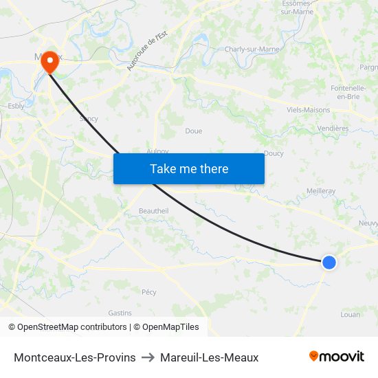 Montceaux-Les-Provins to Mareuil-Les-Meaux map