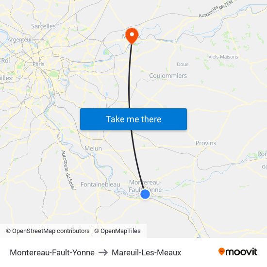 Montereau-Fault-Yonne to Mareuil-Les-Meaux map