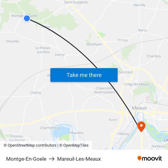 Montge-En-Goele to Mareuil-Les-Meaux map