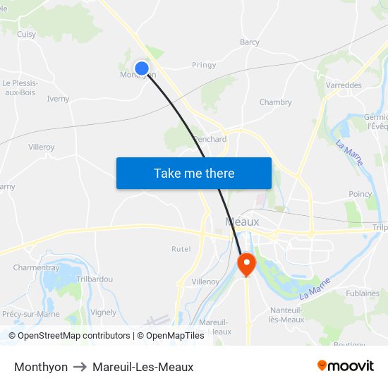 Monthyon to Mareuil-Les-Meaux map