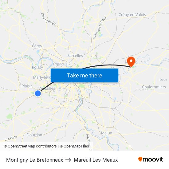 Montigny-Le-Bretonneux to Mareuil-Les-Meaux map