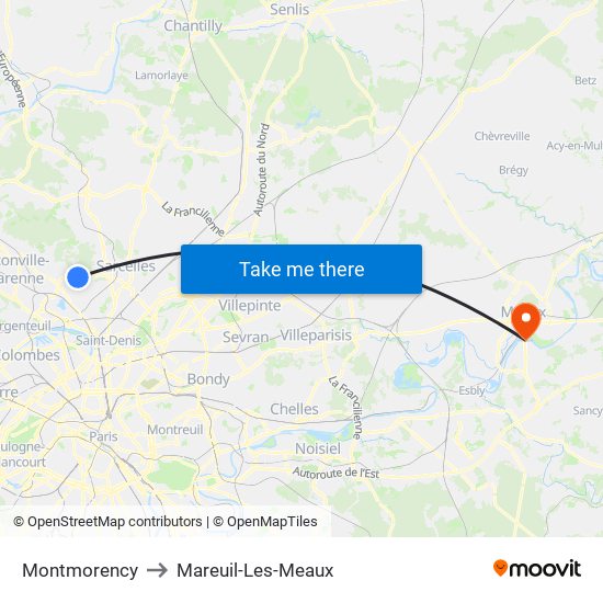 Montmorency to Mareuil-Les-Meaux map