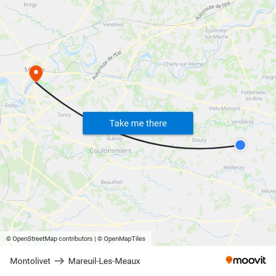 Montolivet to Mareuil-Les-Meaux map