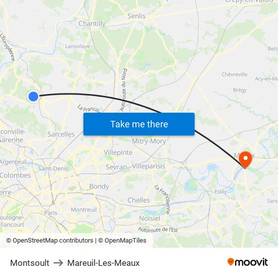 Montsoult to Mareuil-Les-Meaux map