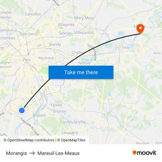 Morangis to Mareuil-Les-Meaux map