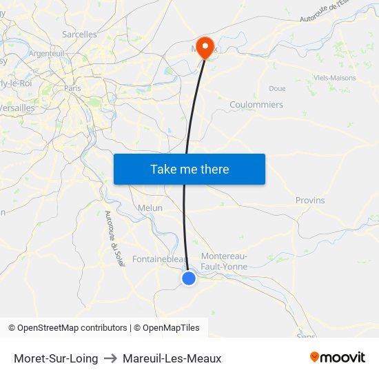 Moret-Sur-Loing to Mareuil-Les-Meaux map