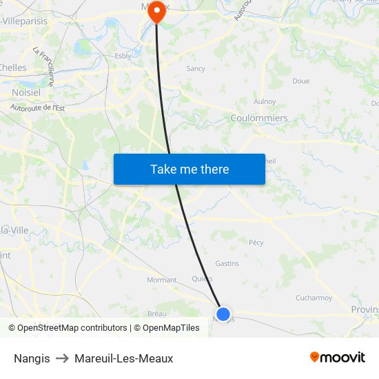 Nangis to Mareuil-Les-Meaux map