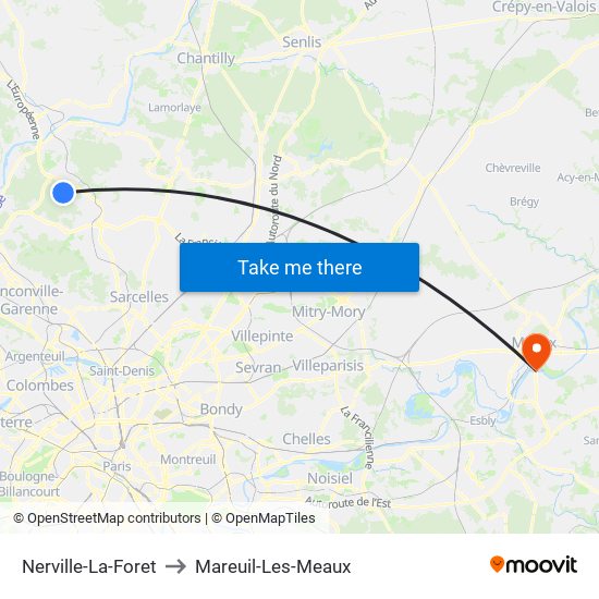 Nerville-La-Foret to Mareuil-Les-Meaux map