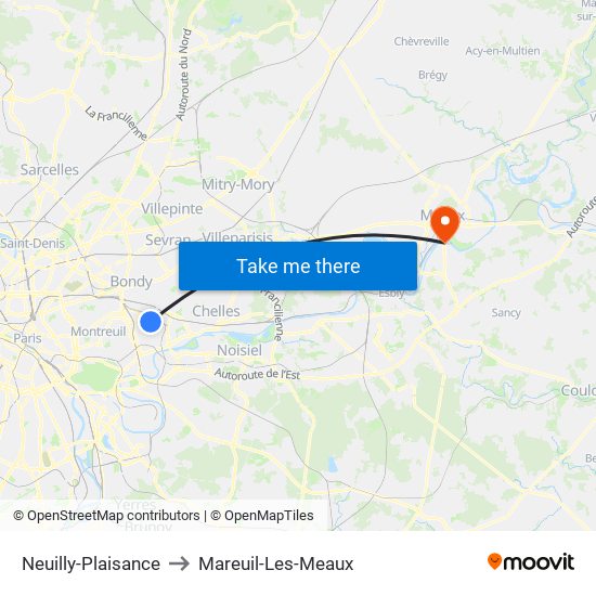 Neuilly-Plaisance to Mareuil-Les-Meaux map