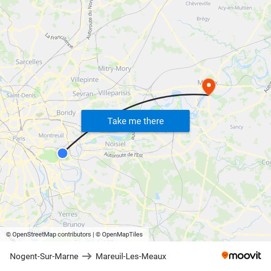 Nogent-Sur-Marne to Mareuil-Les-Meaux map