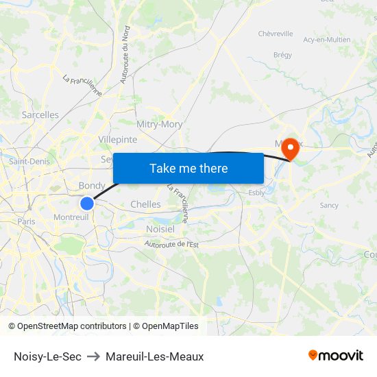 Noisy-Le-Sec to Mareuil-Les-Meaux map