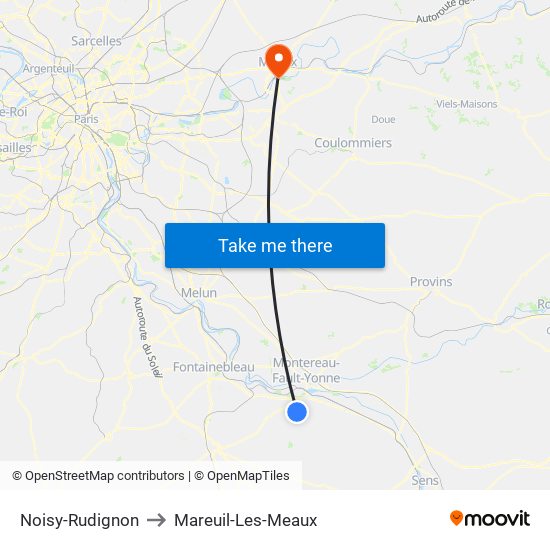 Noisy-Rudignon to Mareuil-Les-Meaux map