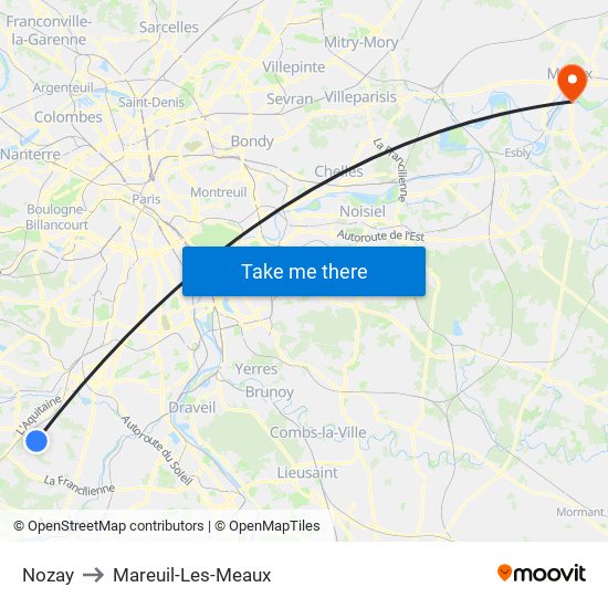 Nozay to Mareuil-Les-Meaux map