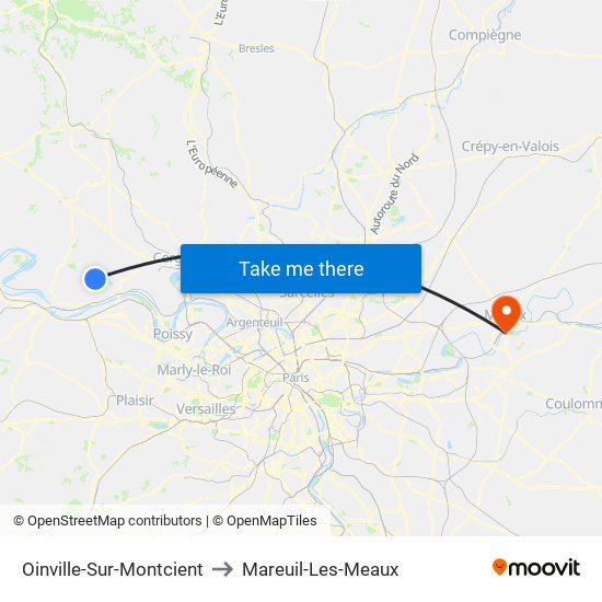 Oinville-Sur-Montcient to Mareuil-Les-Meaux map