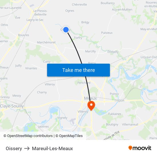 Oissery to Mareuil-Les-Meaux map
