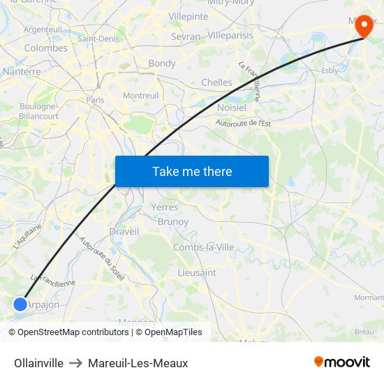 Ollainville to Mareuil-Les-Meaux map