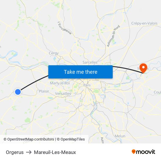 Orgerus to Mareuil-Les-Meaux map