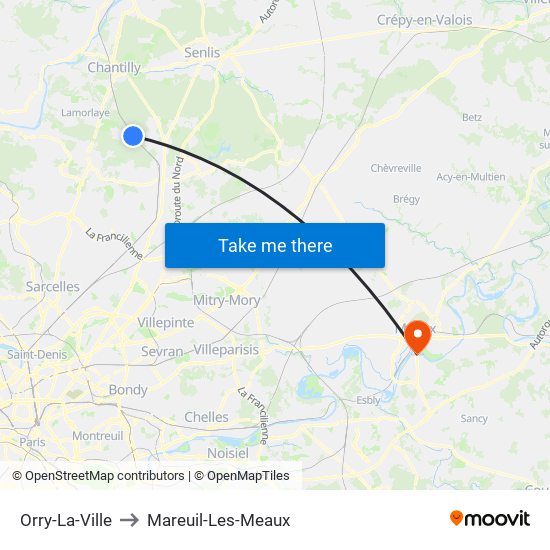 Orry-La-Ville to Mareuil-Les-Meaux map