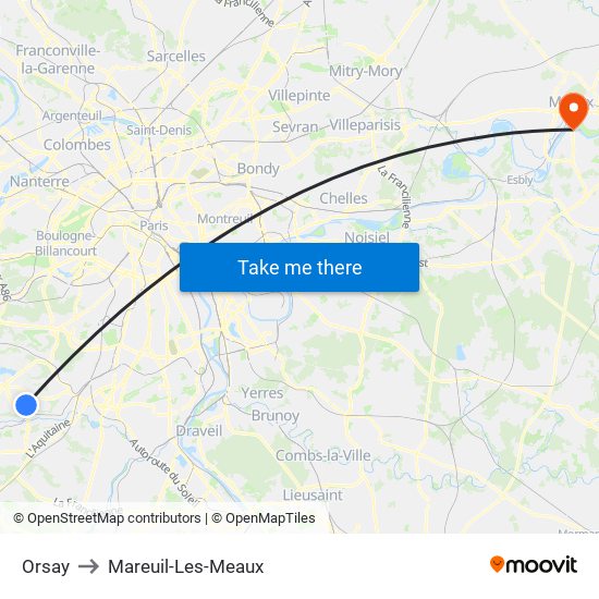 Orsay to Mareuil-Les-Meaux map