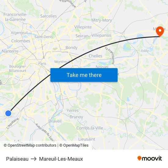 Palaiseau to Mareuil-Les-Meaux map