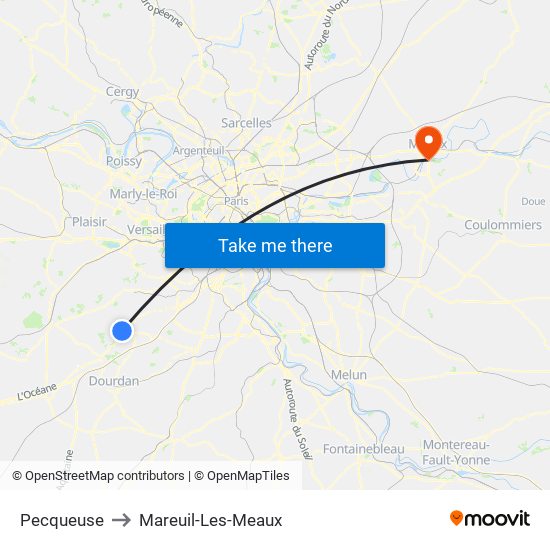 Pecqueuse to Mareuil-Les-Meaux map