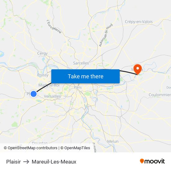 Plaisir to Mareuil-Les-Meaux map