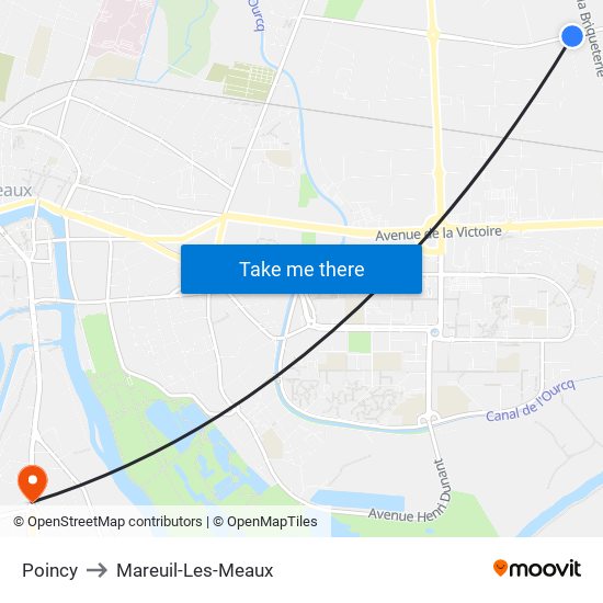 Poincy to Mareuil-Les-Meaux map