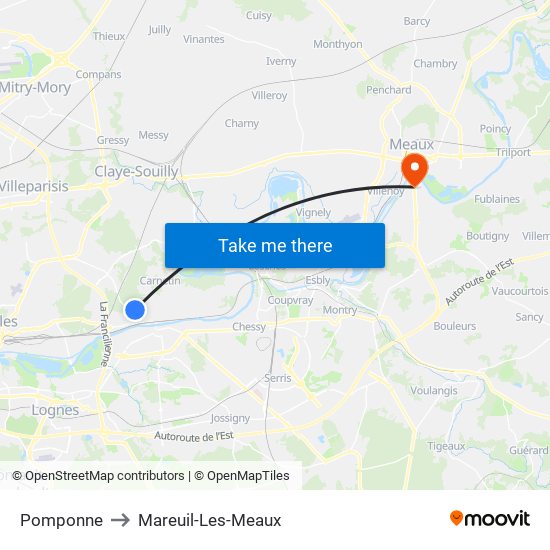 Pomponne to Mareuil-Les-Meaux map