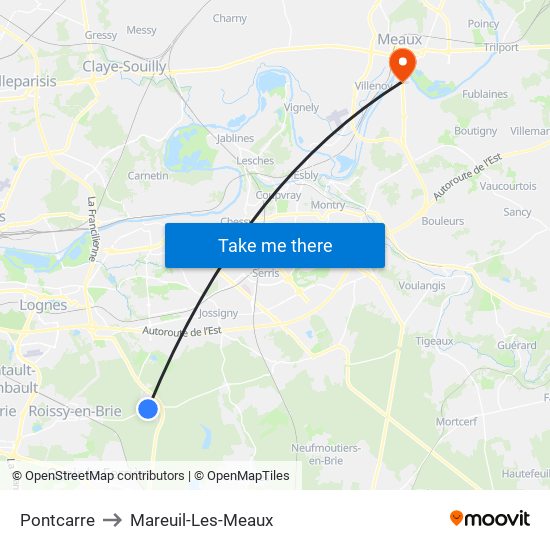 Pontcarre to Mareuil-Les-Meaux map