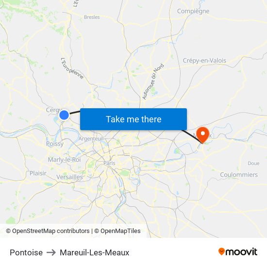 Pontoise to Mareuil-Les-Meaux map