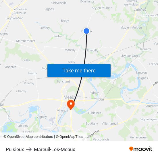 Puisieux to Mareuil-Les-Meaux map