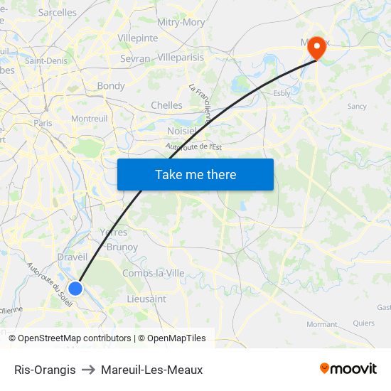 Ris-Orangis to Mareuil-Les-Meaux map