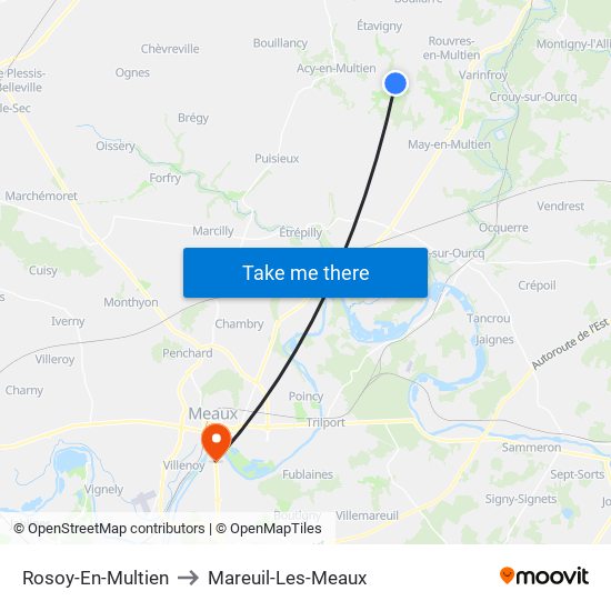 Rosoy-En-Multien to Mareuil-Les-Meaux map